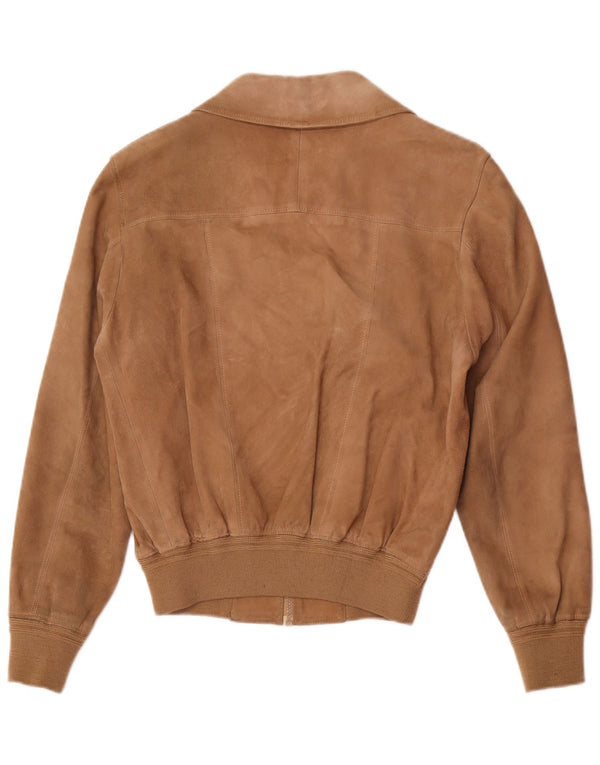 Giubbotto bomber in pelle scamosciata vintage da uomo UK 36 piccolo retrò in pelle marrone