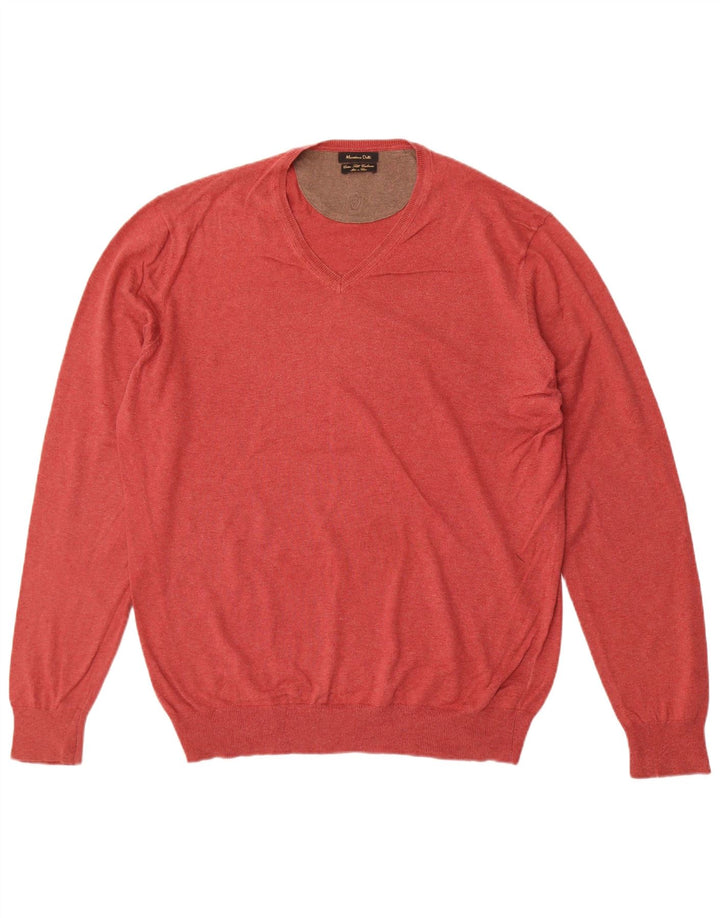 Massimo Dutti Maglione da uomo con scollo a V XL in cotone rosso