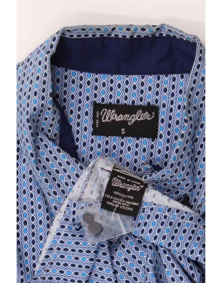 Camicia da uomo Wrangler piccola in cotone geometrico blu