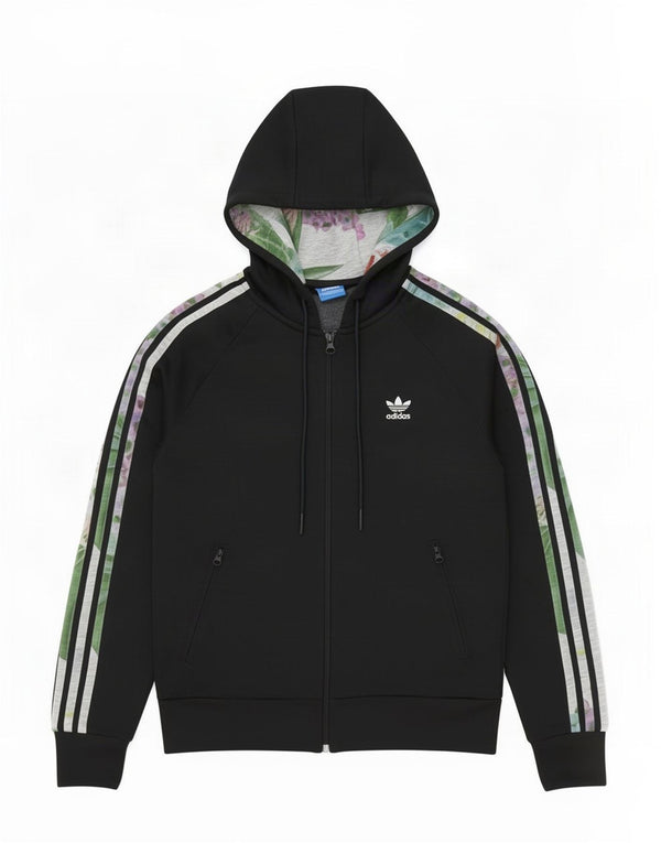 Maglione con cappuccio e zip grafica da donna Adidas UK 10 piccolo poliestere nero
