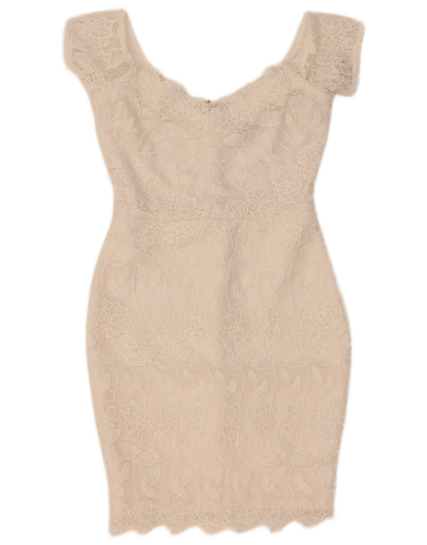 Abito aderente in pizzo da donna Lipsy UK 12 Poliestere floreale bianco medio