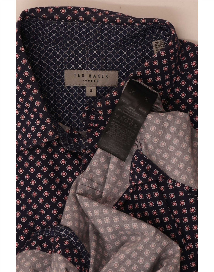 Camicia da uomo Ted Baker taglia 3 cotone floreale medio blu navy
