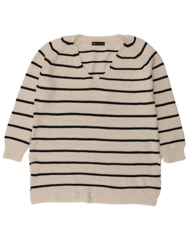 Maglione da donna con scollo a V Marks & Spencer UK 14 a righe bianche medie
