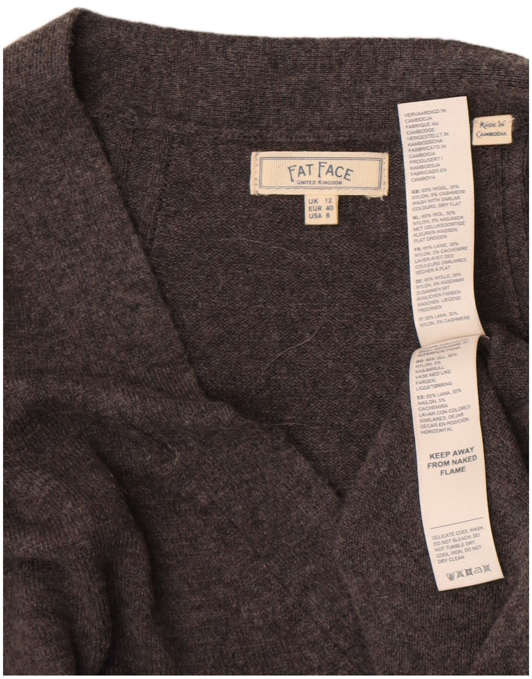 Maglione maglione oversize con scollo a V da donna Fat Face UK 12 Lana grigio medio