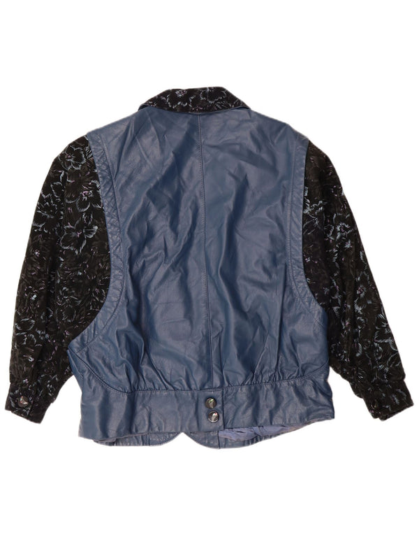 Giacca in pelle vintage da donna UK 14 grande retrò floreale blu
