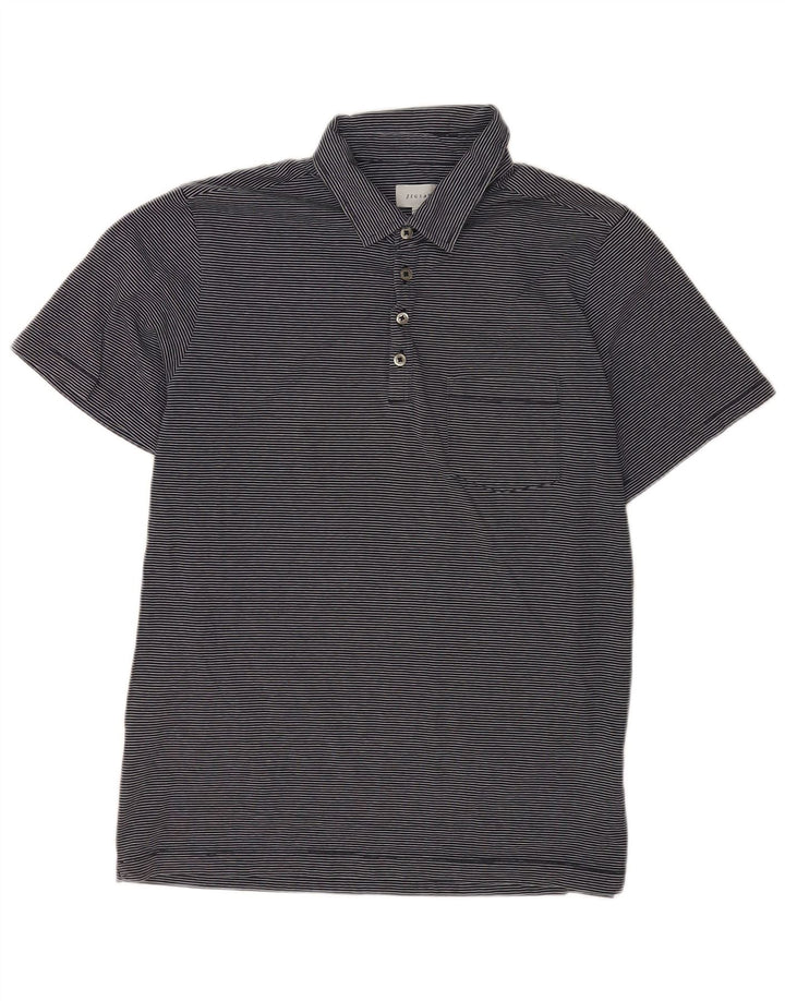 Polo da uomo Jigsaw in cotone gessato medio blu navy
