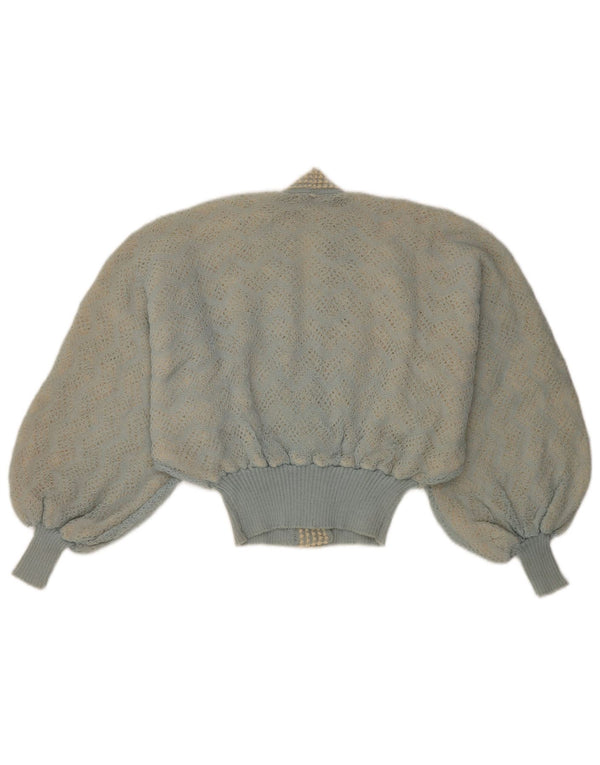 Maglione cardigan doppiopetto corto da donna vintage UK 16 grande blu