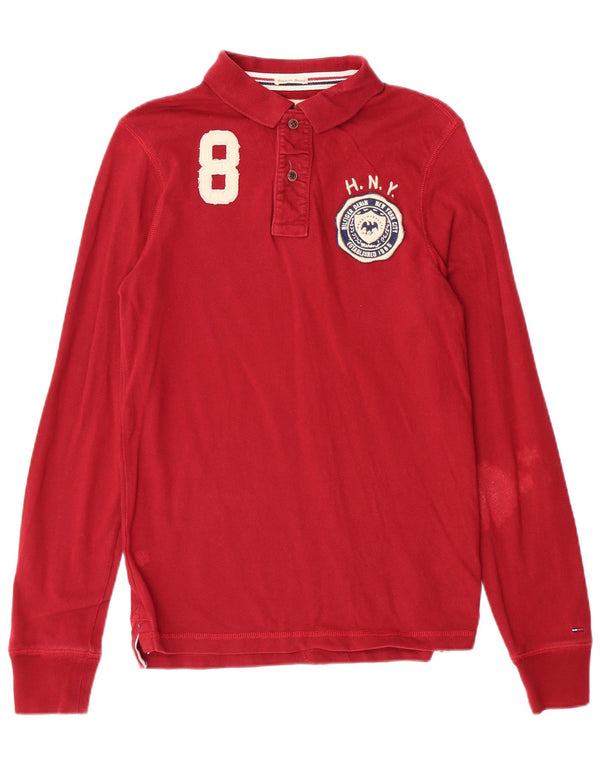 Polo da rugby grafica da uomo Tommy Hilfiger piccola in cotone bordeaux