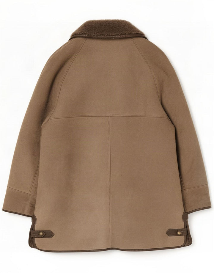 Giacca in shearling da donna vintage UK 20 2XL Pelle di agnello beige