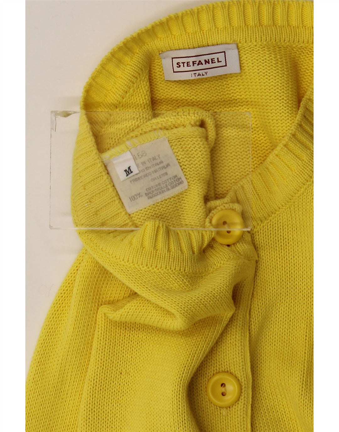 Maglione cardigan da donna Stefanel UK 12 cotone giallo medio