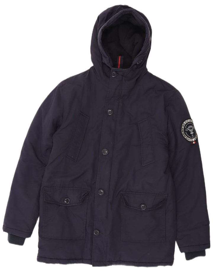 Giacca parka da uomo con cappuccio Superdry UK 40 Large in nylon blu navy