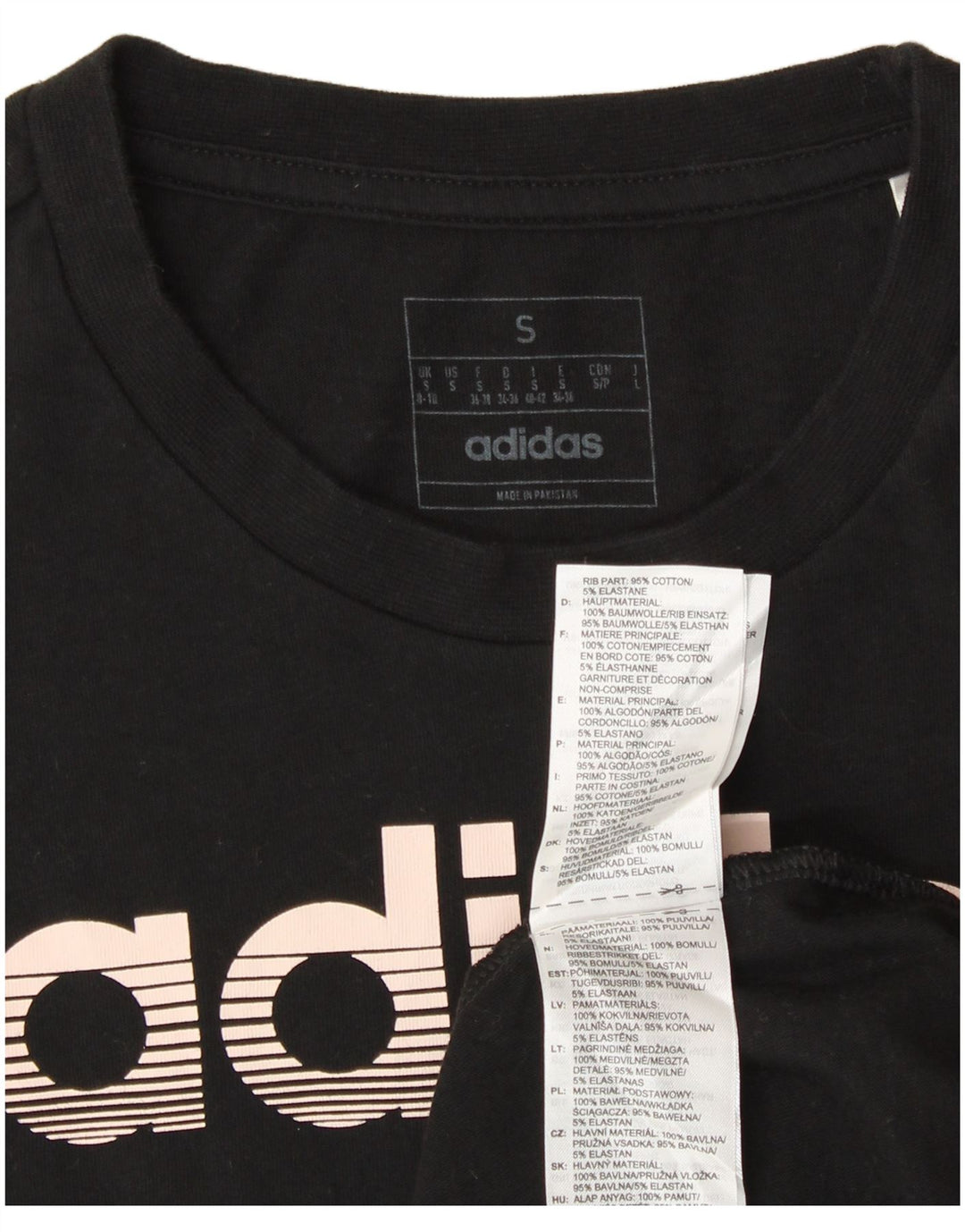 T-shirt grafica da donna ADIDAS Top UK 8/10 piccola in cotone nero