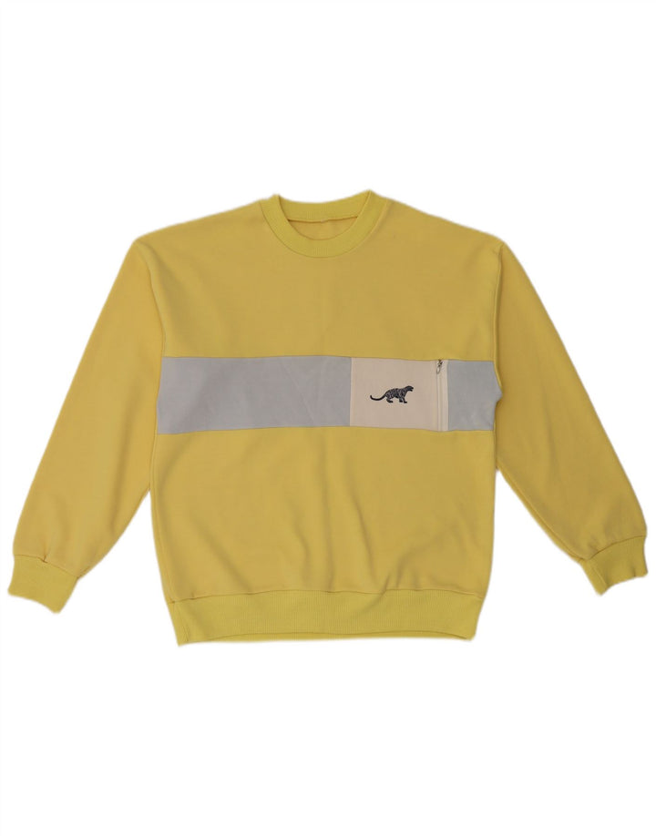 Felpa da uomo vintage maglione piccolo color block giallo