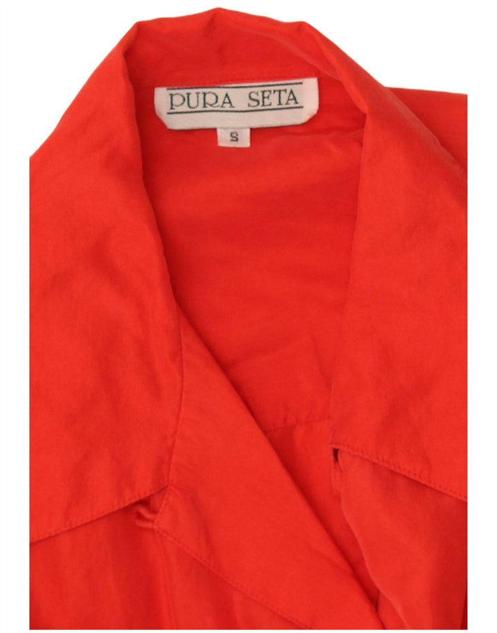 Camicetta camicia oversize da donna vintage UK 10 piccola seta rossa