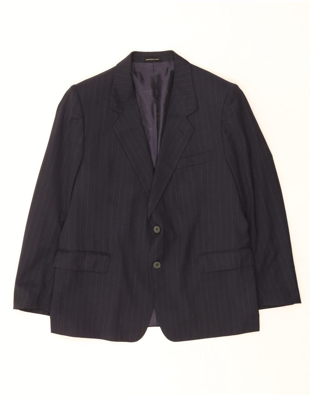 Giacca blazer vintage da uomo a 2 bottoni UK 40 grande gessato blu navy
