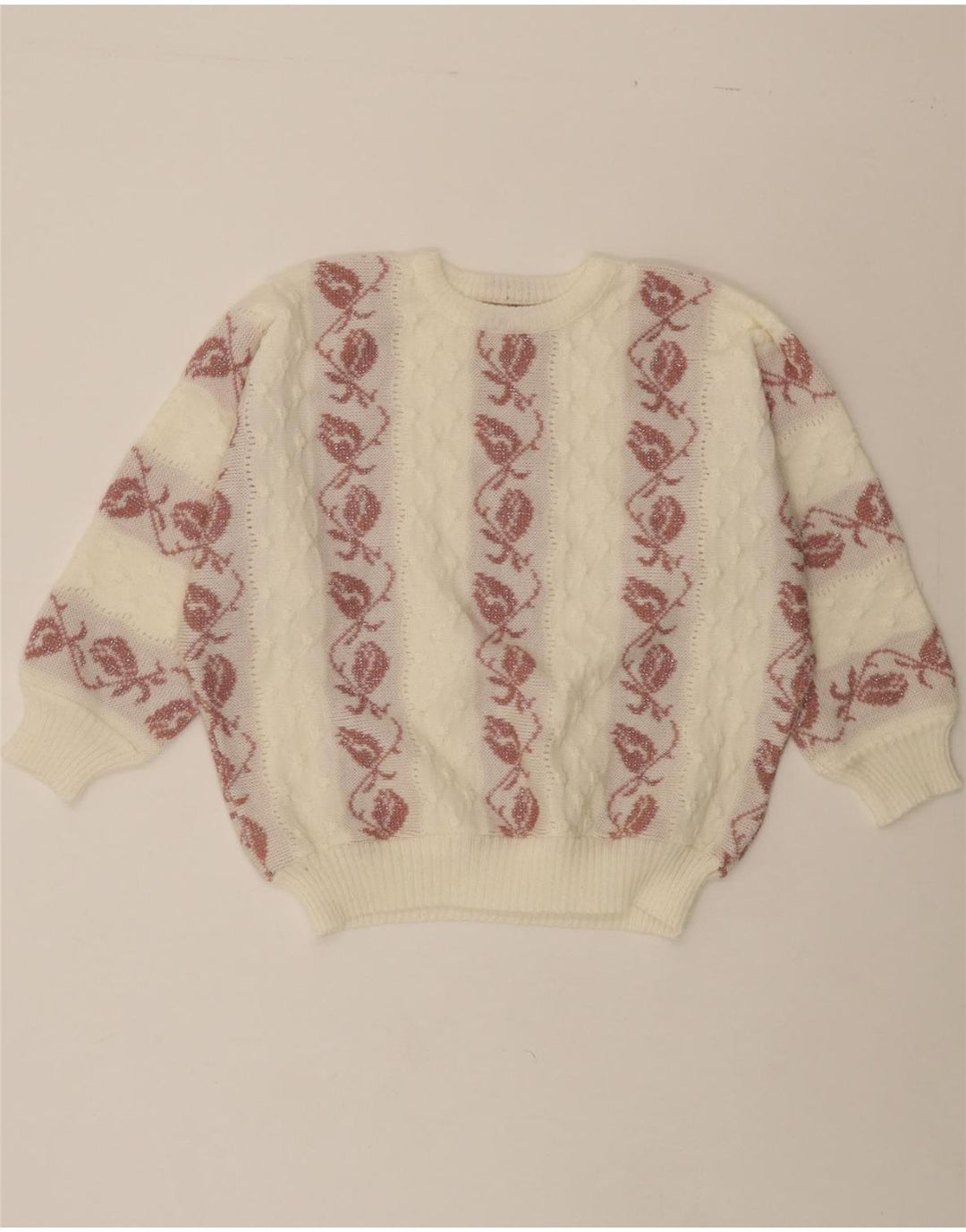 VINTAGE Womens 3/4 Sleeve Crew Neck Jumper Sweater IT 46 Large White Vintage Vintage and Second-Hand Vintage from Messina Hembry 