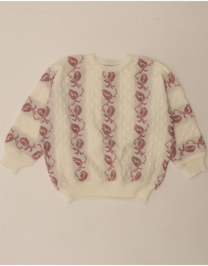 VINTAGE Womens 3/4 Sleeve Crew Neck Jumper Sweater IT 46 Large White Vintage Vintage and Second-Hand Vintage from Messina Hembry 