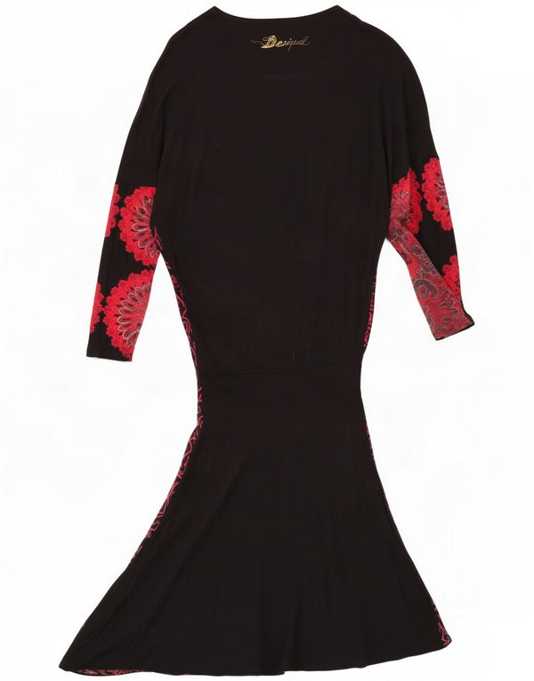Desigual Abito a trapezio da donna a maniche lunghe UK 14 Viscosa floreale nera media