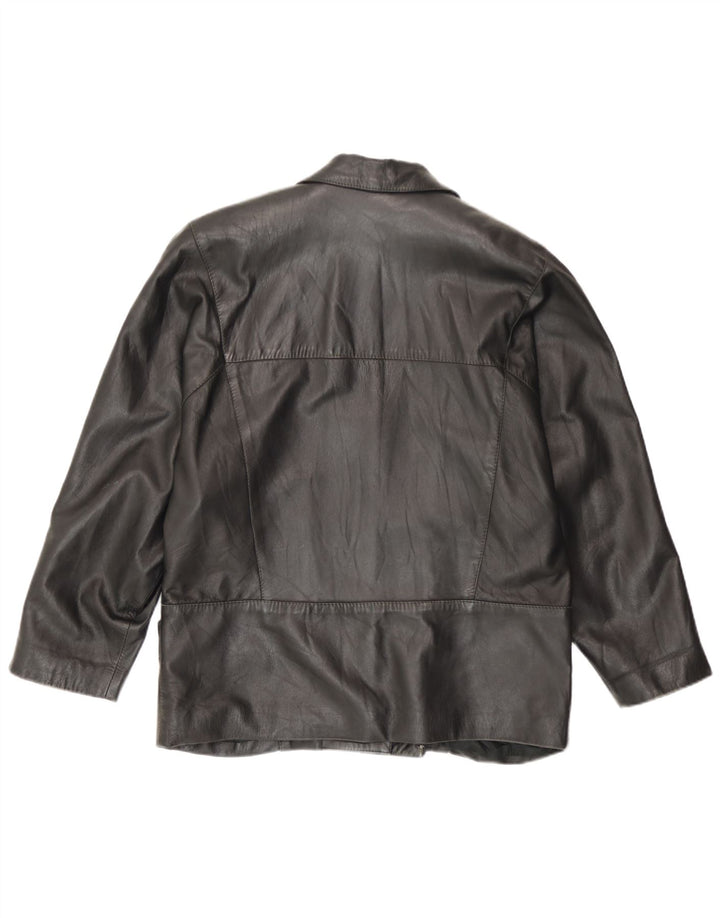 Giacca blazer vintage da donna in pelle a 2 bottoni IT 44 media nera