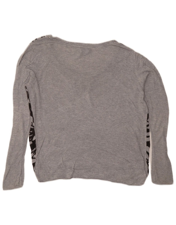 MOSSIMO Maglione corto da donna con scollo a barca UK 16/18 Grande grigio floreale