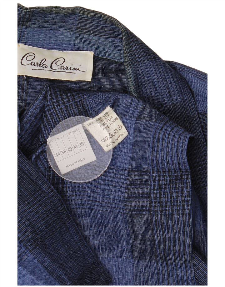 Giacca blazer lunga da donna Carla Carini UK 14 medio blu navy a quadri