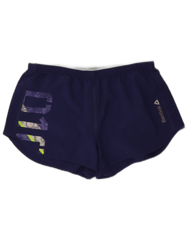 Pantaloncini sportivi Reebok da donna con grafica UK 10 Small blu navy in poliestere