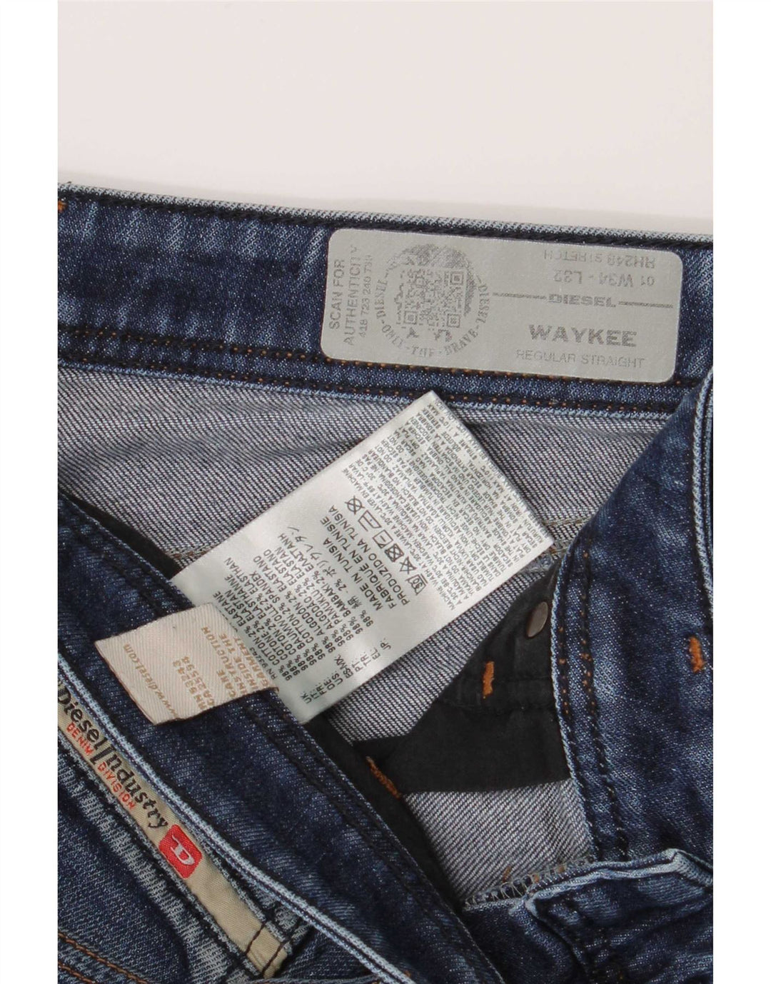 Jeans dritti regolari Waykee da uomo Diesel W34 L28 cotone blu