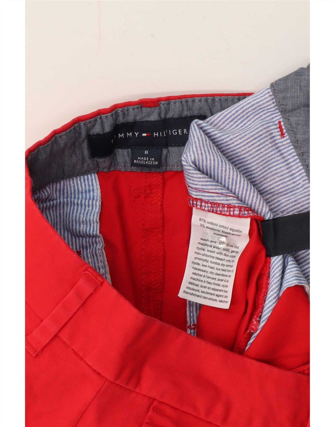 Pantaloncini chino da donna Tommy Hilfiger US 8 medi W30 cotone rosso