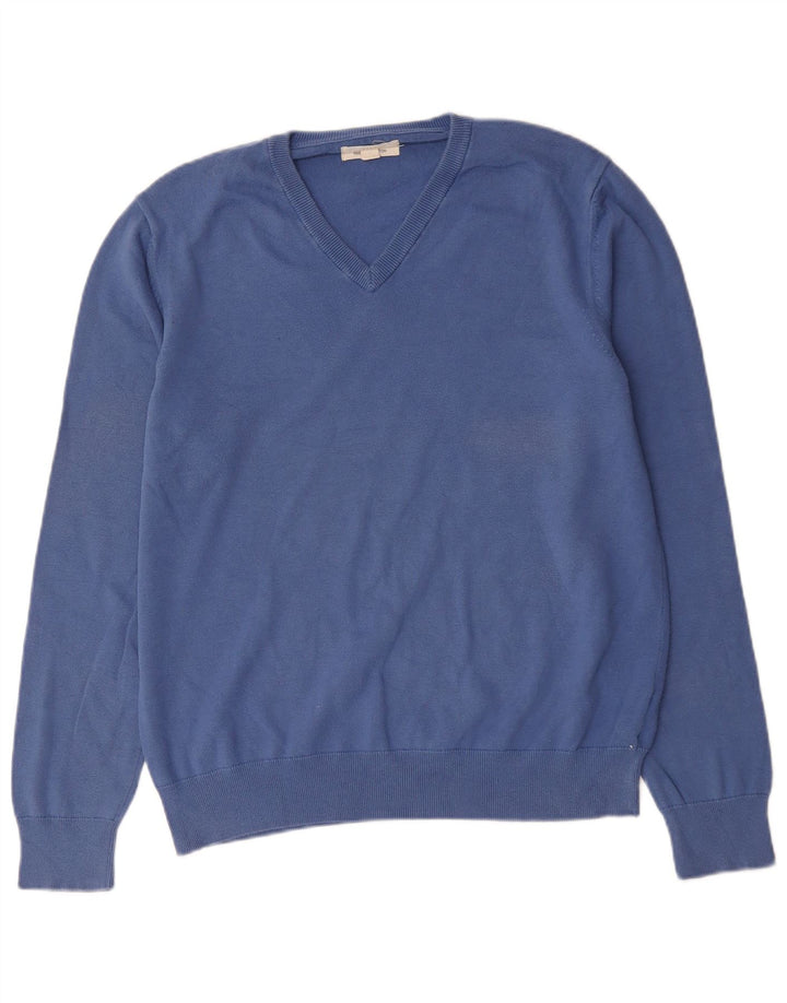 Maglione maglione con scollo a V da uomo Marks & Spencer grande cotone blu