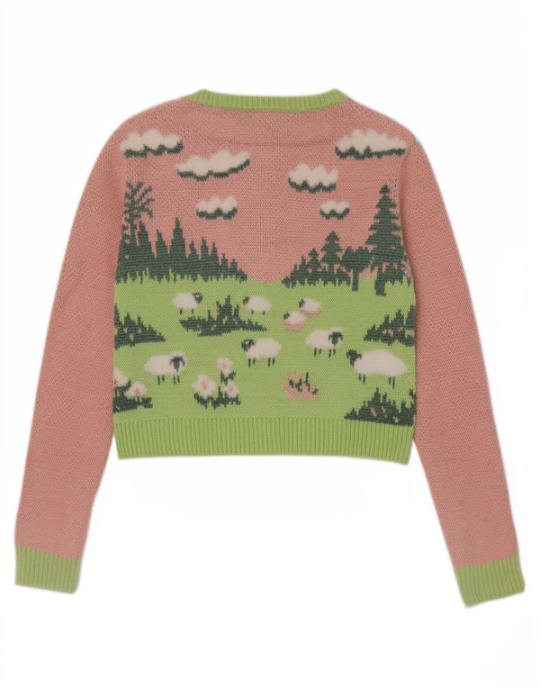 Maglione cardigan corto con grafica Zara da donna UK 10 Small Pink Colourblock