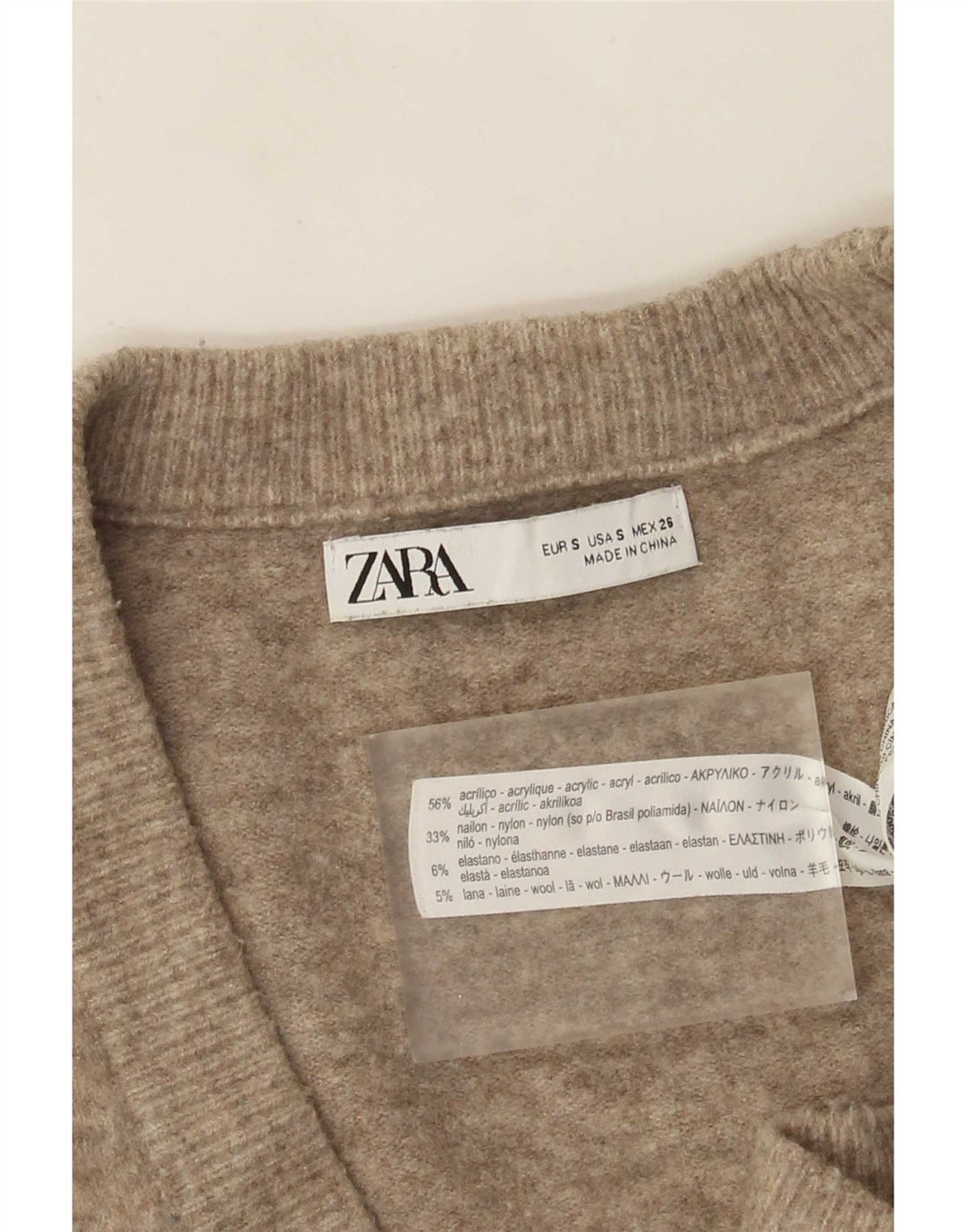 Maglione oversize con scollo a V da donna Zara UK 10 piccolo beige screziato