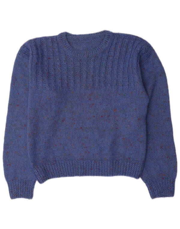 Maglione maglione vintage da donna con scollo a barca UK 14 Blu medio screziato