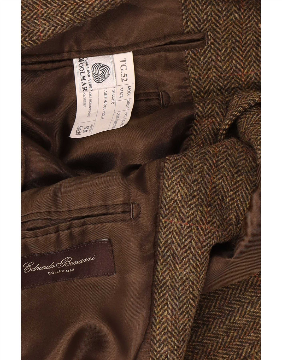 Giacca blazer vintage da uomo a 3 bottoni IT 52 XL Lana a spina di pesce kaki