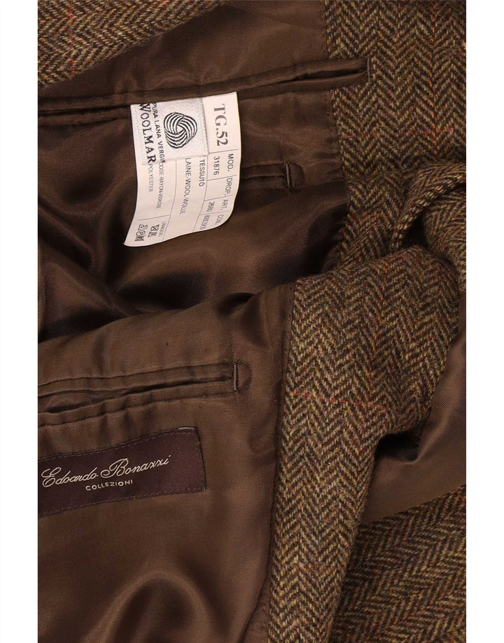 Giacca blazer vintage da uomo a 3 bottoni IT 52 XL Lana a spina di pesce kaki