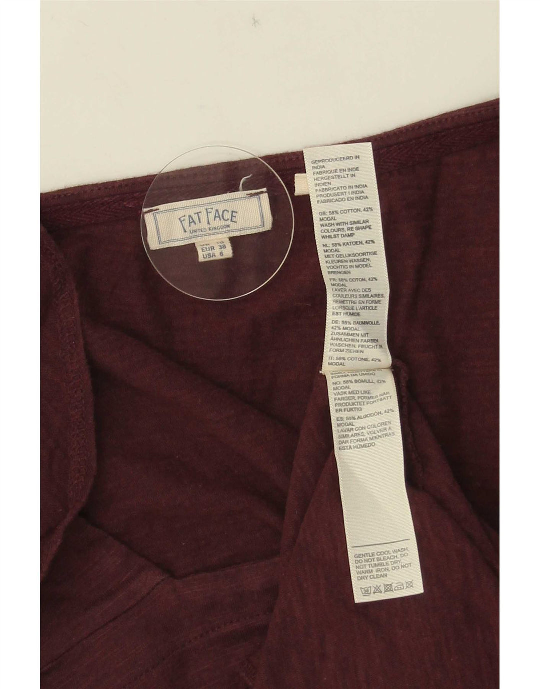 Camicetta da donna Fat Face Top UK 10 Piccolo cotone bordeaux