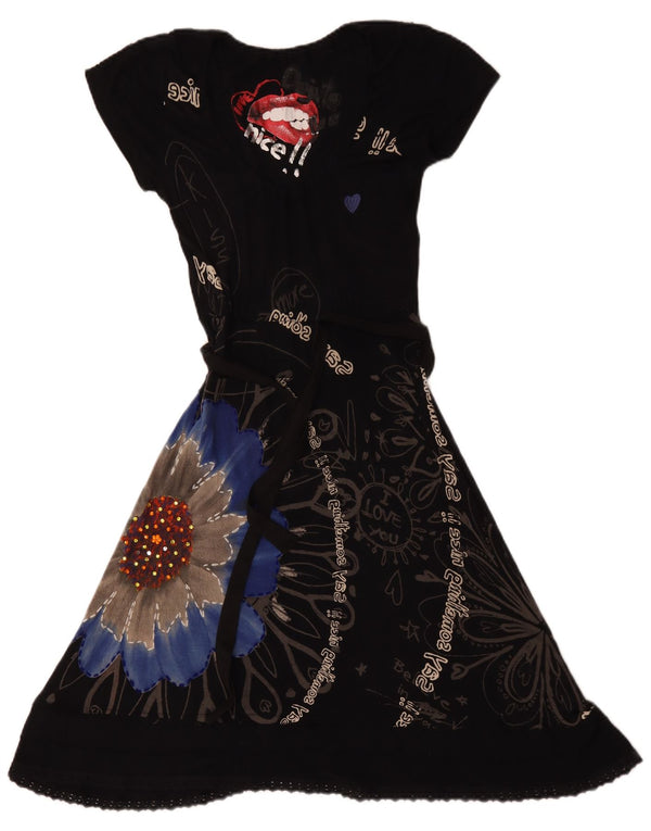 Desigual Abito da donna a linea A con grafica UK 12 Viscosa floreale nera media