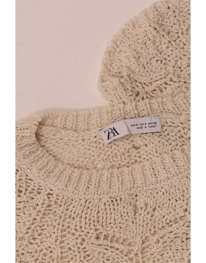 Top corto corto all'uncinetto oversize da donna Zara UK 10 piccolo beige