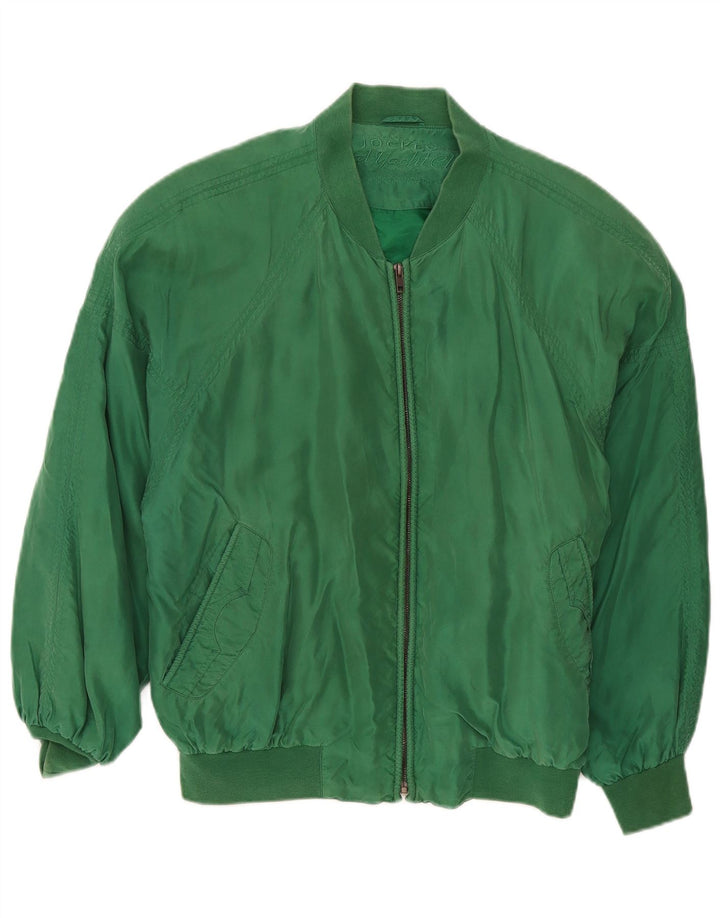 Giacca bomber vintage da uomo vestibilità ampia UK 36 piccola seta verde