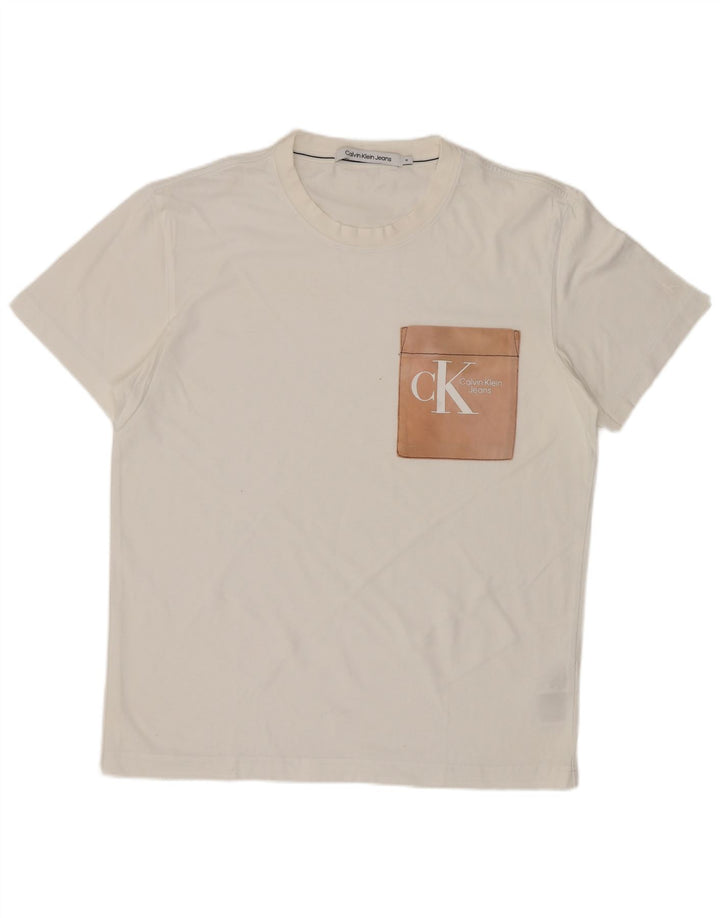 CALVIN KLEIN JEANS T-shirt grafica da uomo Top in cotone bianco medio