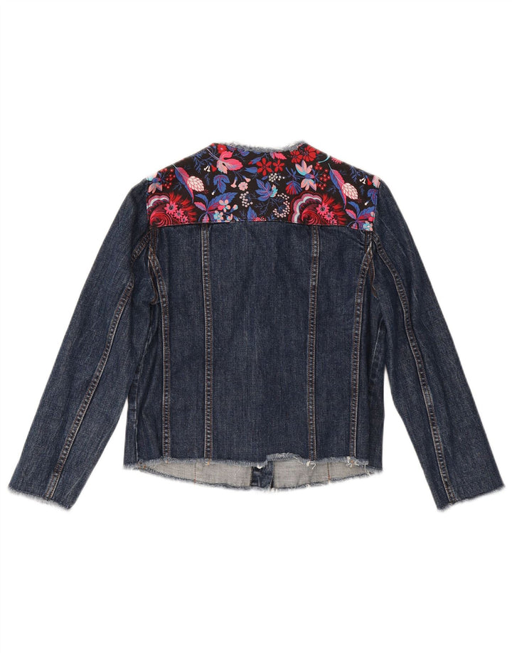 MSGM Giacca in denim da donna con maniche a 3/4 corta IT 40 Piccolo blu navy floreale