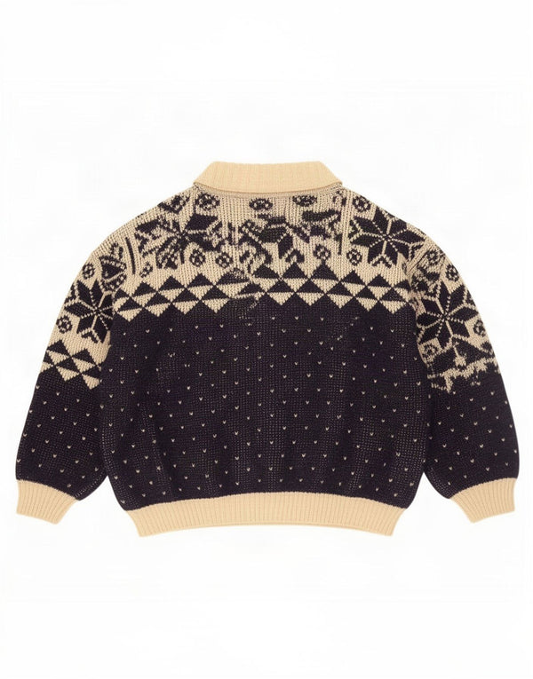 Ciao Maglione da uomo con vestibilità ampia e collo con zip, grande, blu navy, Fair Isle