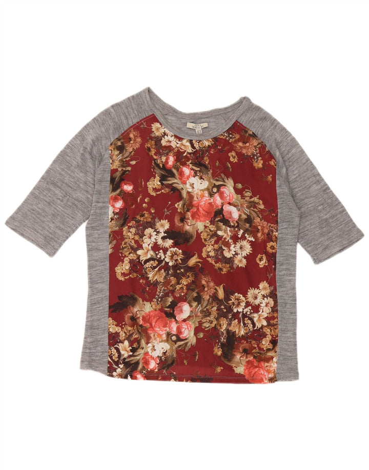 Top Zara Trafaluc da donna manica 3/4 UK 12 Grigio medio floreale