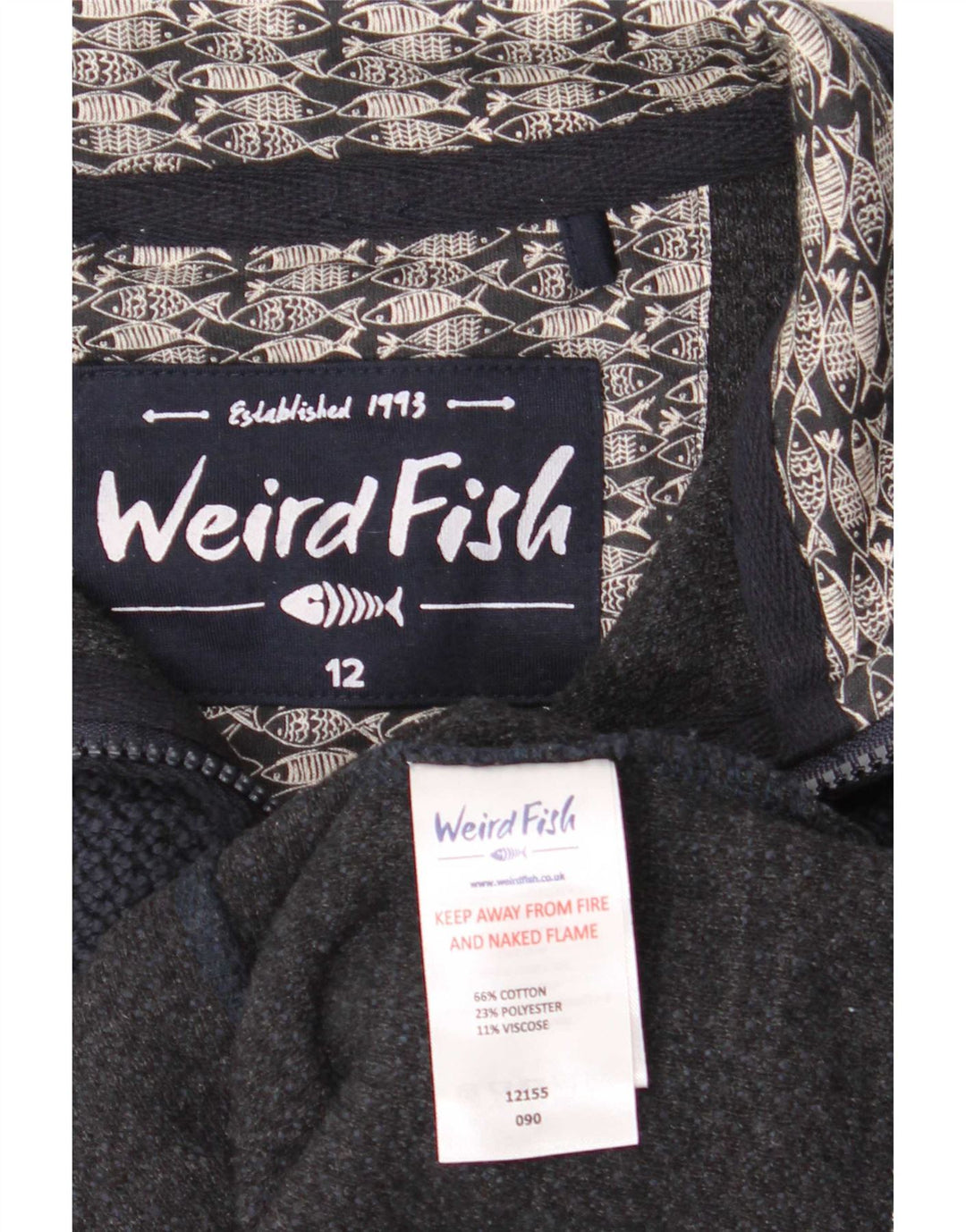 Felpa da donna con collo con zip Weird Fish, maglione, UK 12, cotone blu navy medio