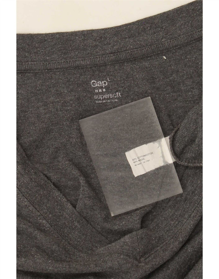 Gap Donna Top Manica Lunga UK 14 Large Grigio Cotone