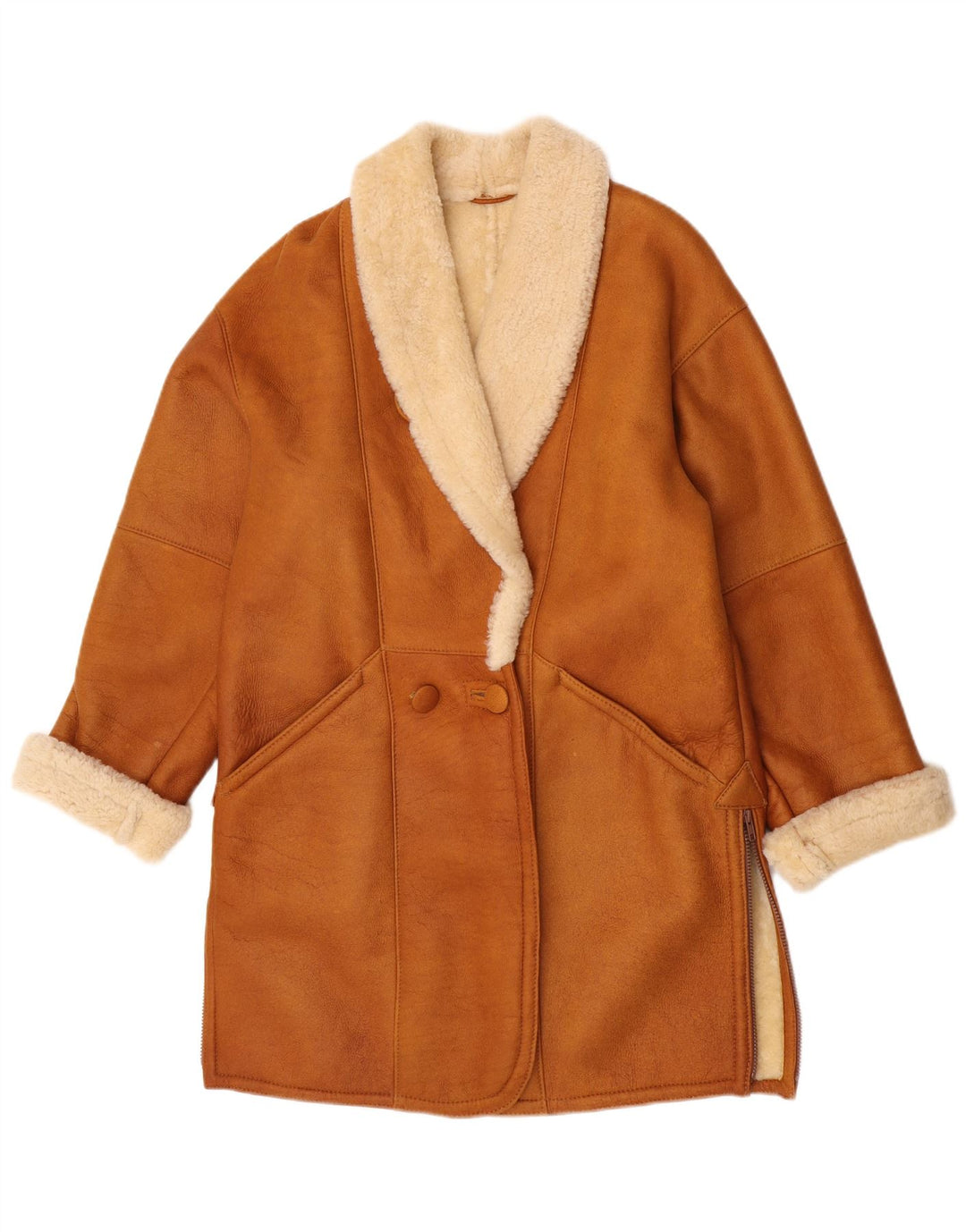 Cappotto in shearling vintage da donna UK 14 Marrone medio