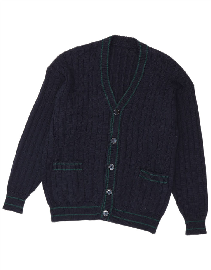 Maglione cardigan da uomo vintage blu navy medio