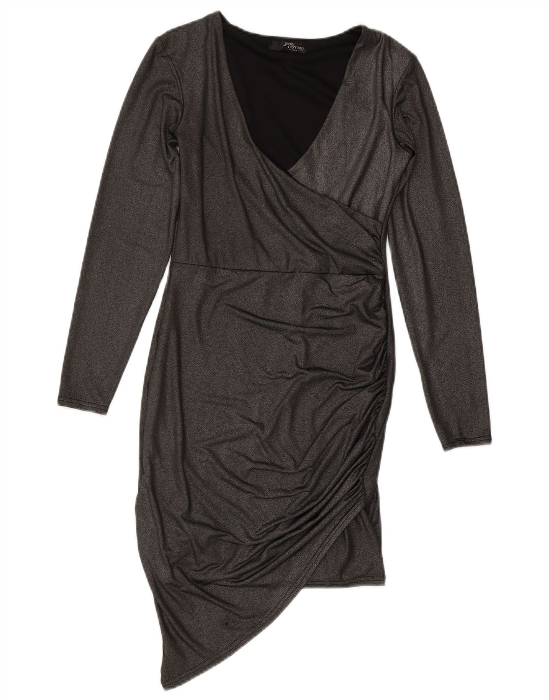 Abito asimmetrico a maniche lunghe da donna JANE NORMAN UK 8 piccolo grigio