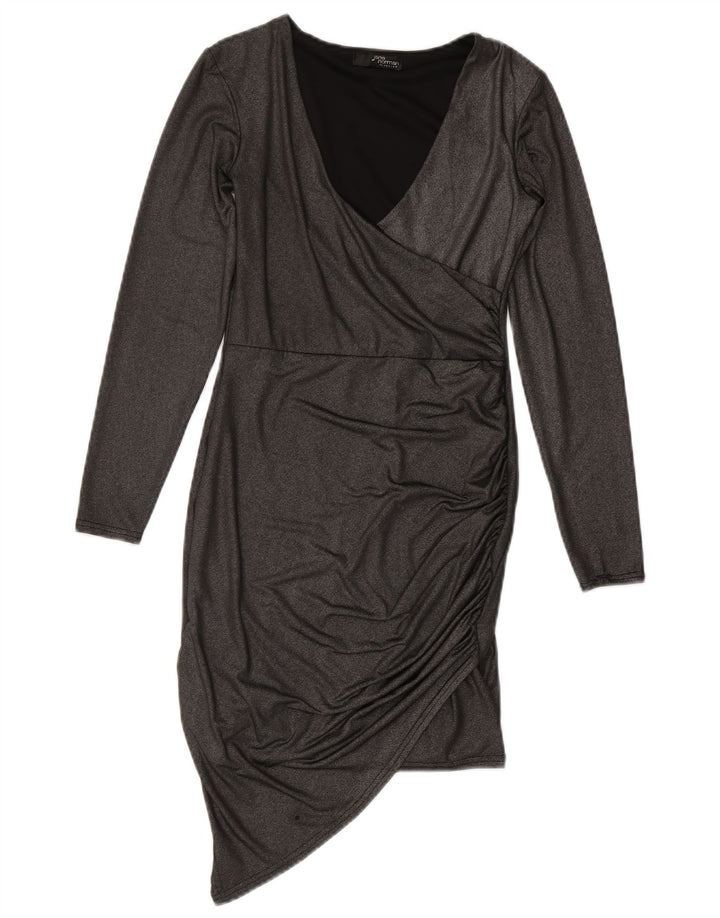 Abito asimmetrico a maniche lunghe da donna JANE NORMAN UK 8 piccolo grigio