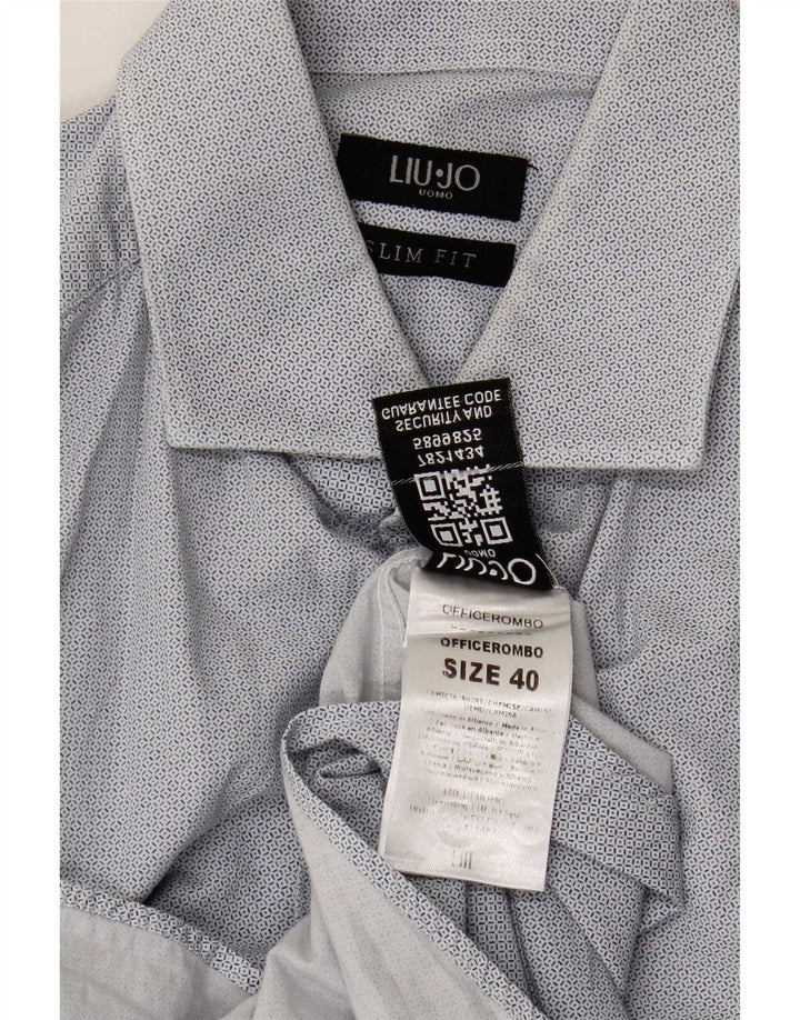 Camicia Liu Jo da uomo slim fit taglia 40 in cotone geometrico blu medio
