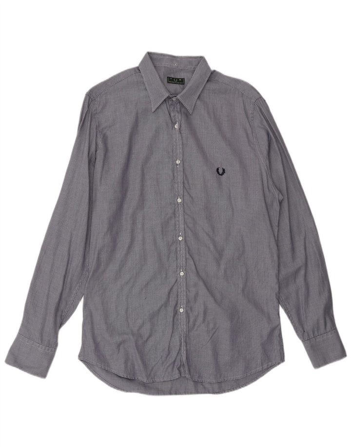 FRED PERRY Camicia Uomo Cotone Gessato Blu Medio